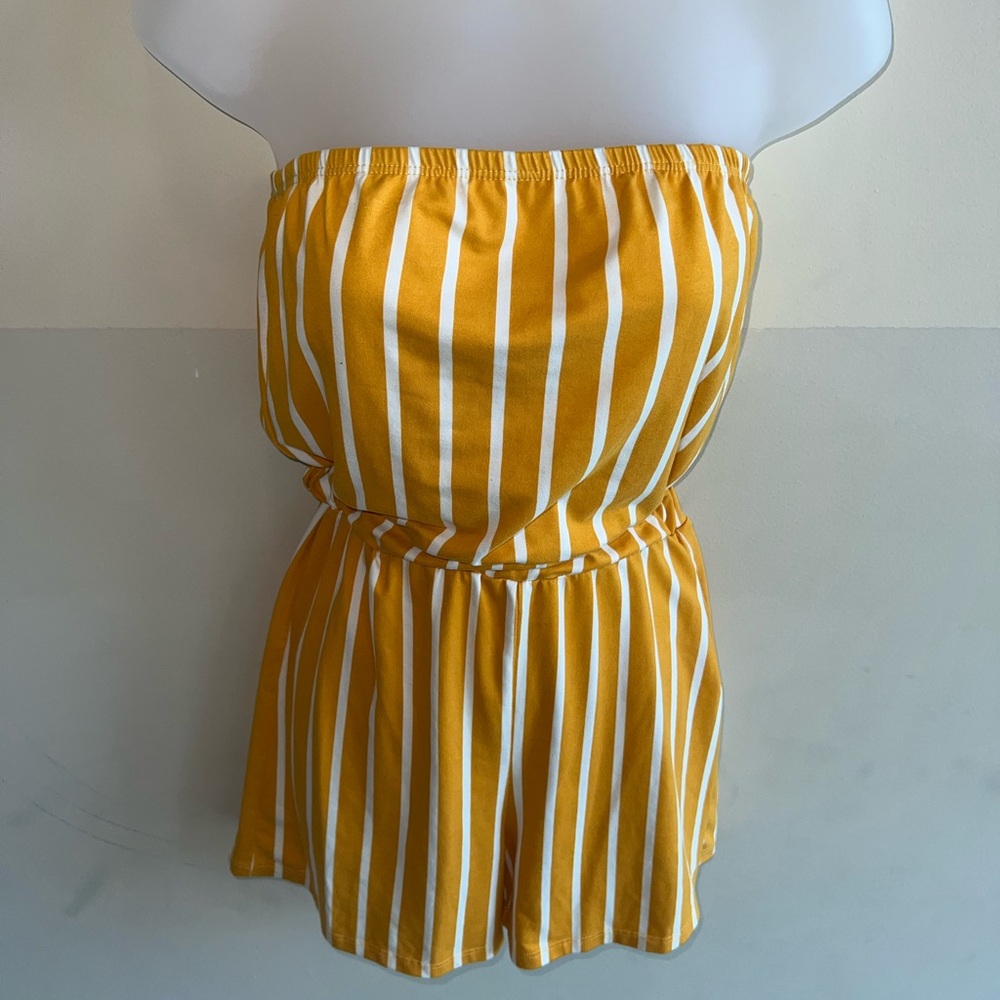 Olivia Rae Mustard and Cream Striped Romper